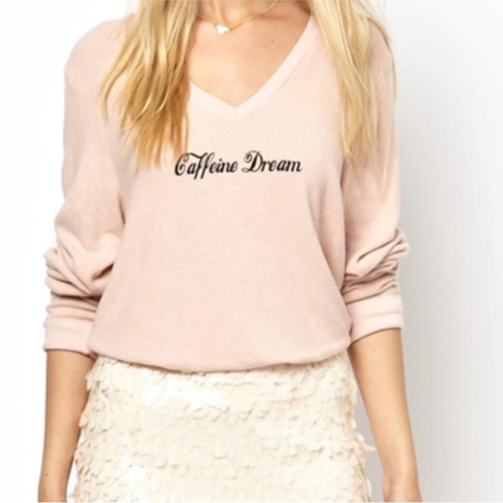 Wildfox Women’s Soft Pink Oversized Beach Jumper V-neck Long Sleeve Sweater Smal
